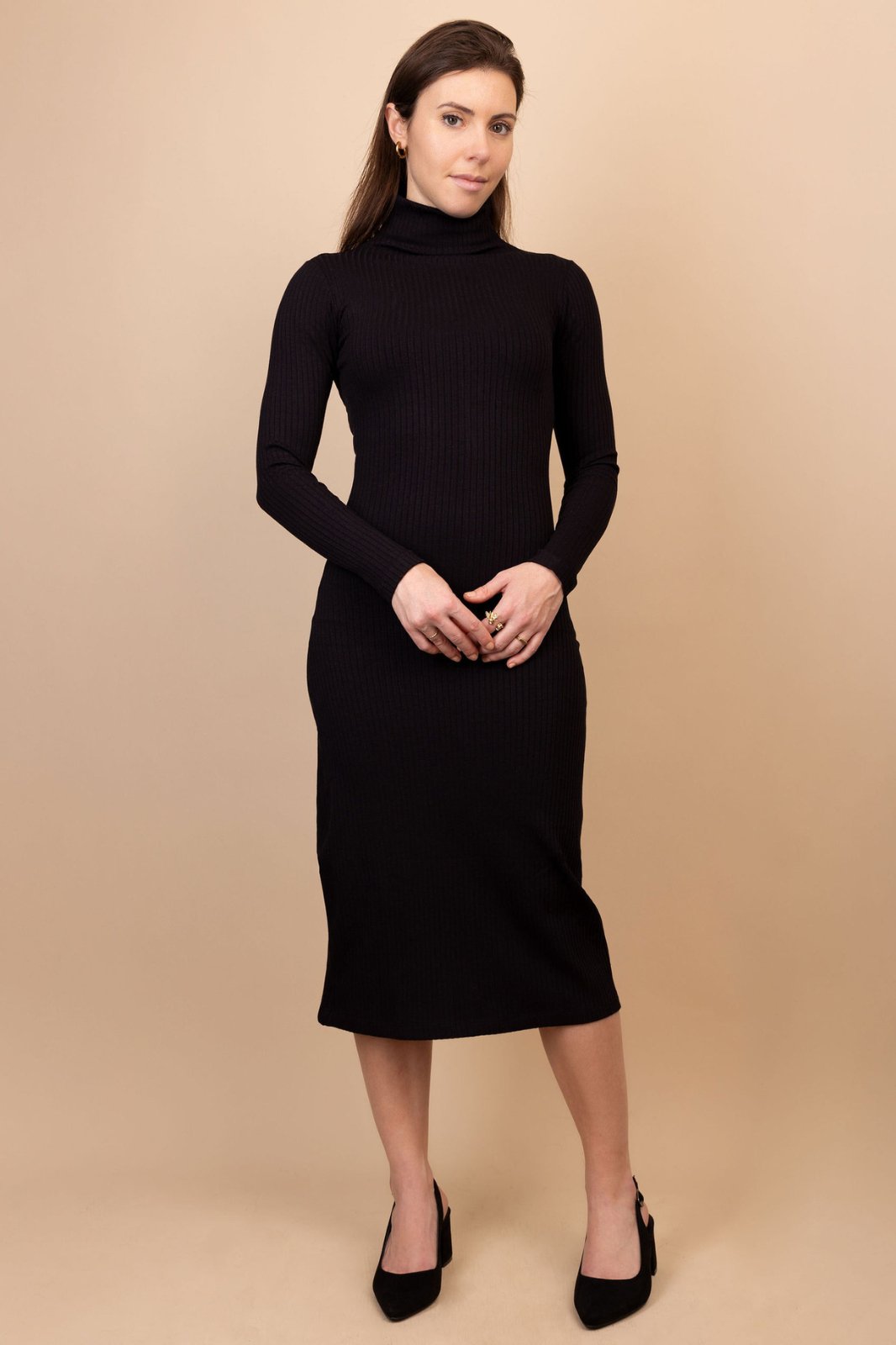 Petite Rib Knit Belted Midi Dress